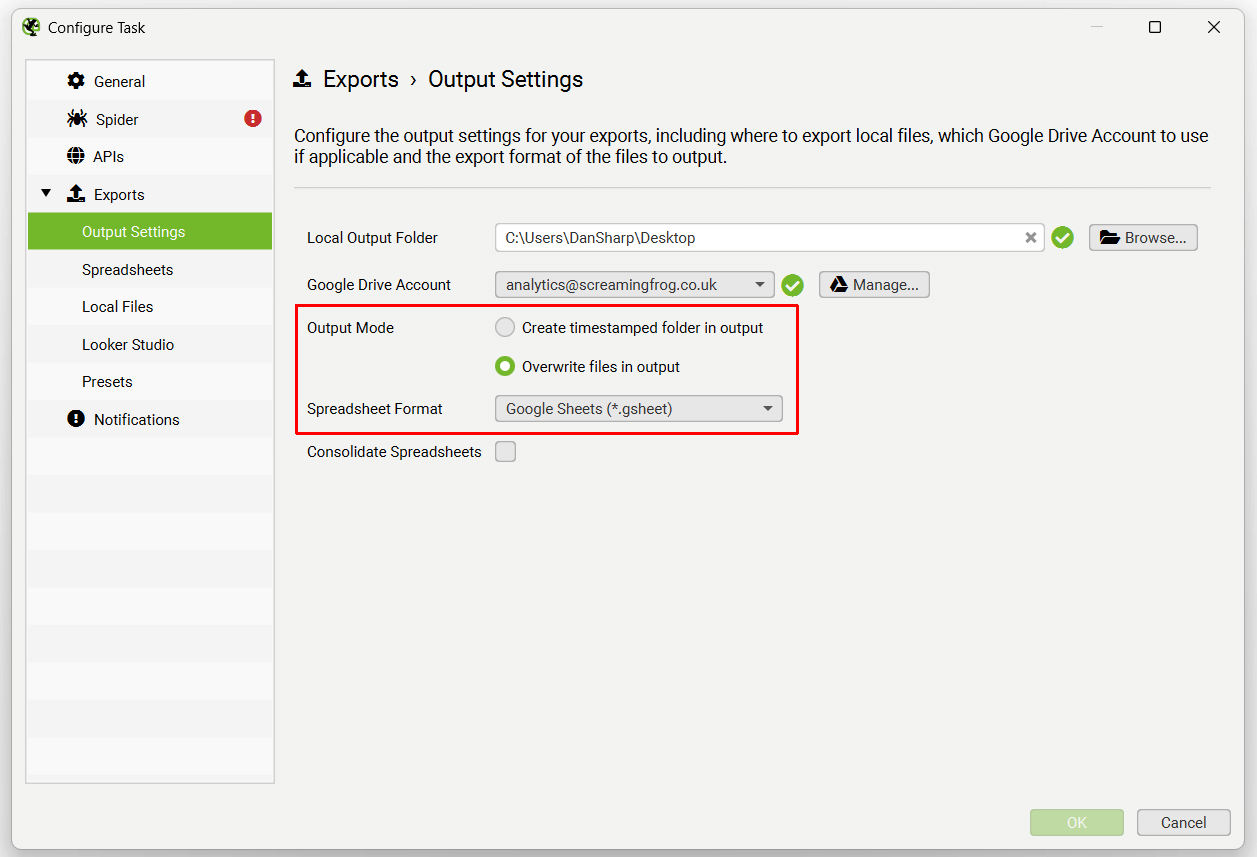 Export to Google Sheets