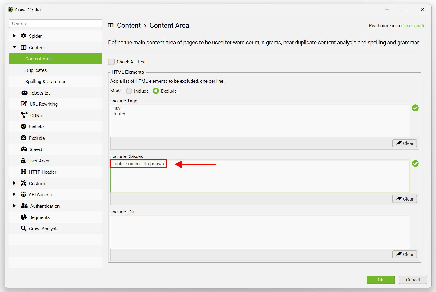 Content Area adjustment for near duplicates