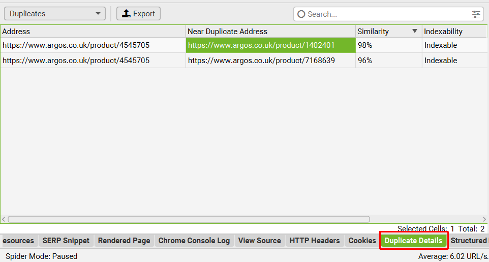 Duplicate Details Tab
